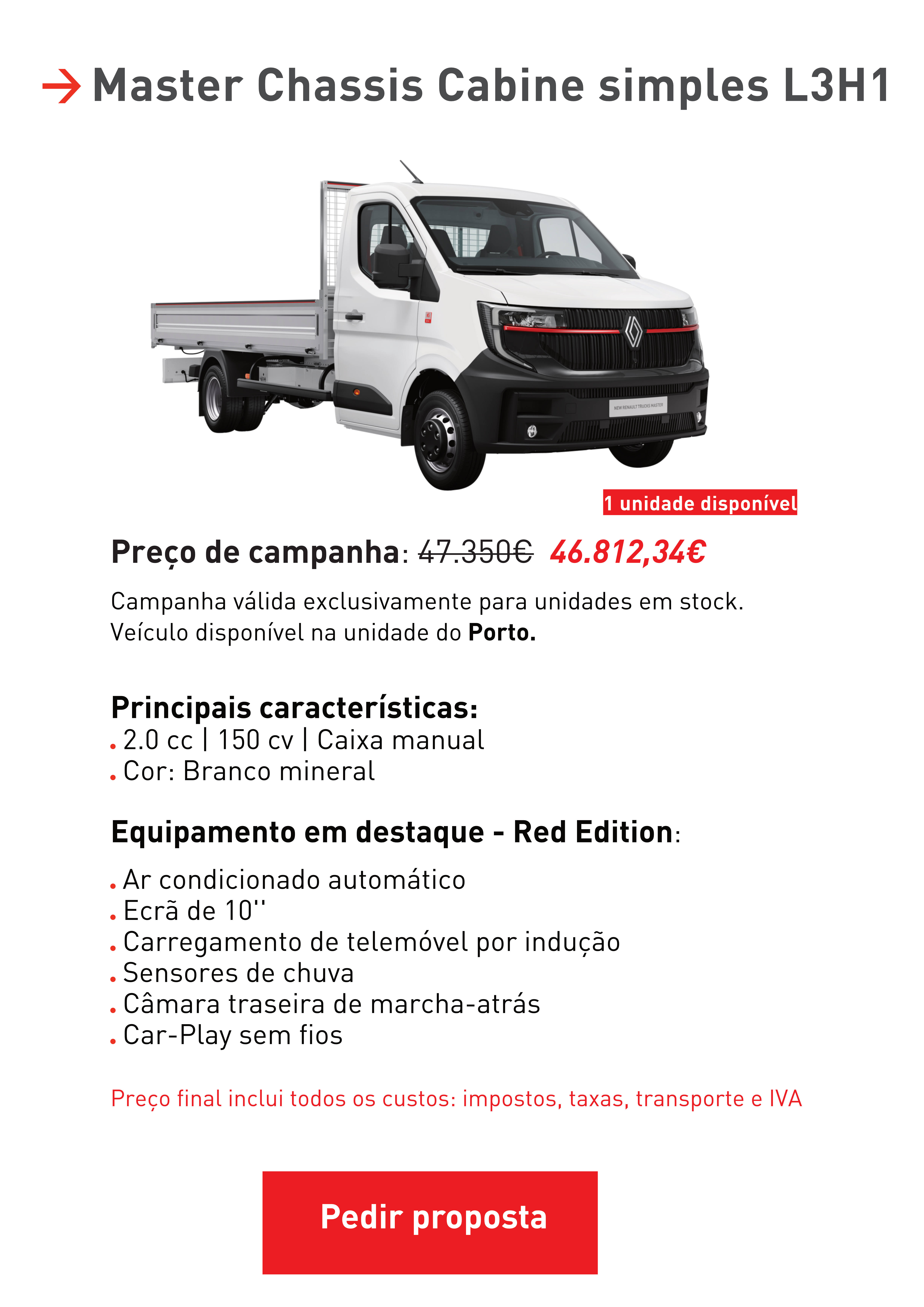 Master Chassis Cabine simples L3H1
