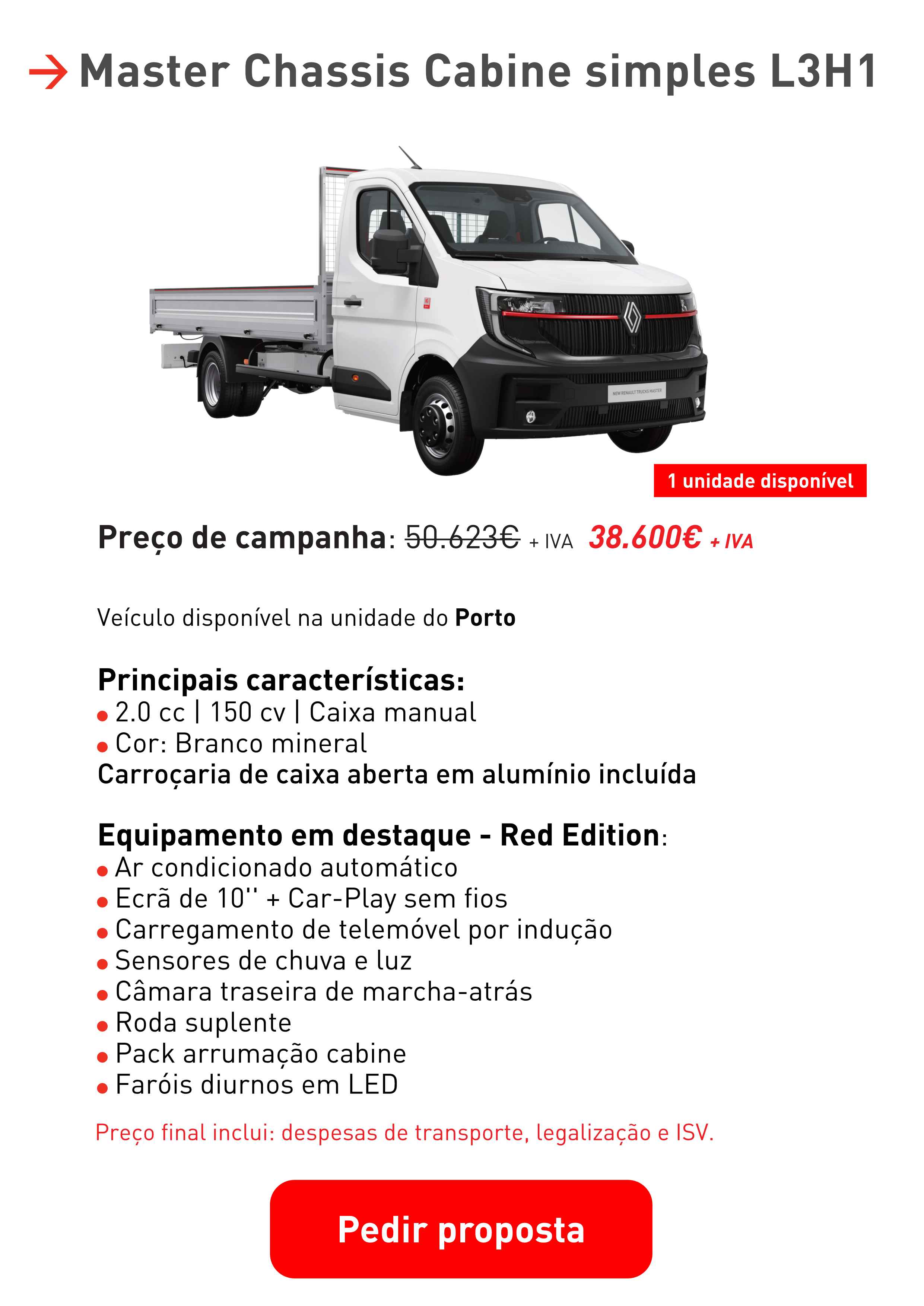 Master Chassis Cabine simples L3H1